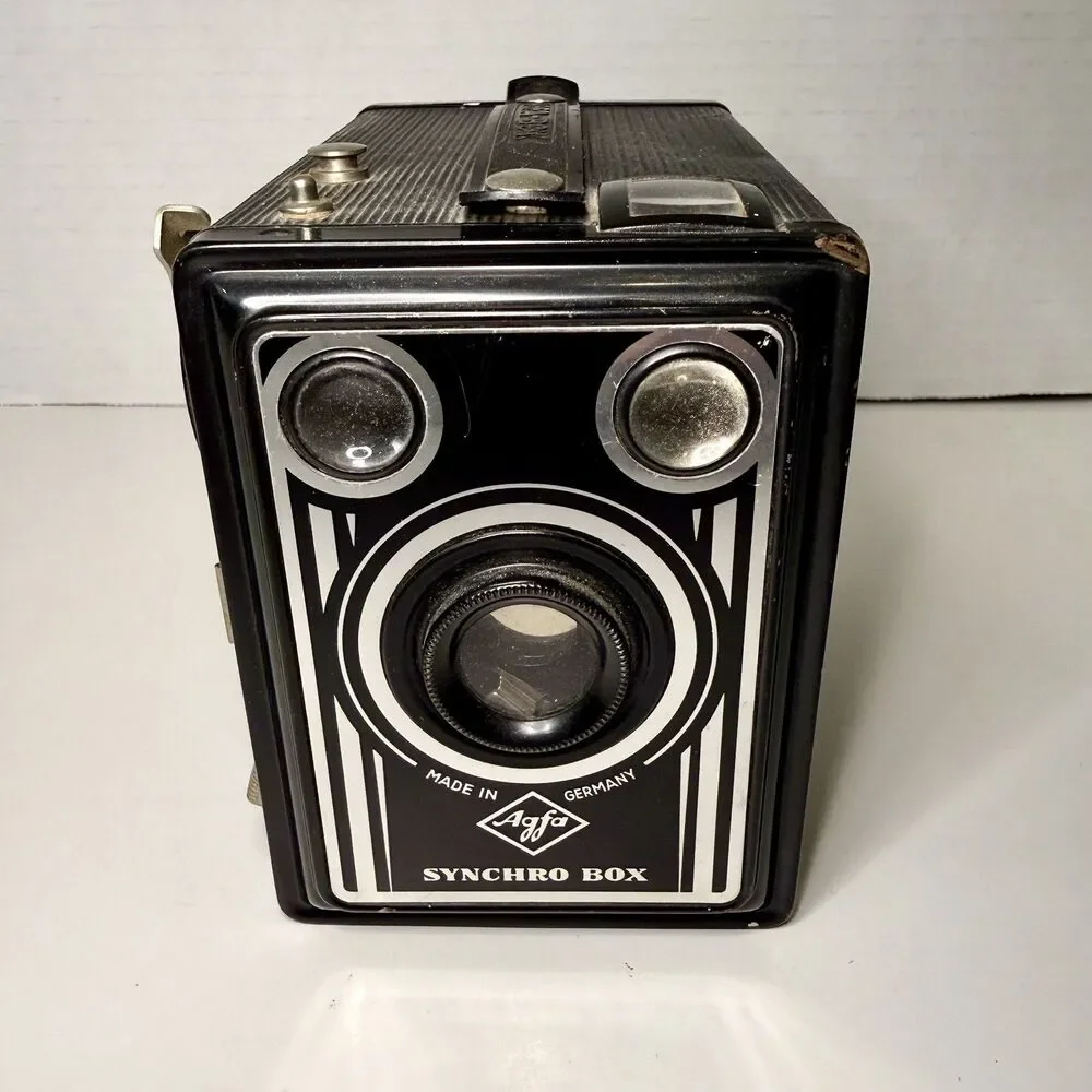 Vintage Agfa Synchro Box Camera Germany 1950s Art Deco Working Shutter